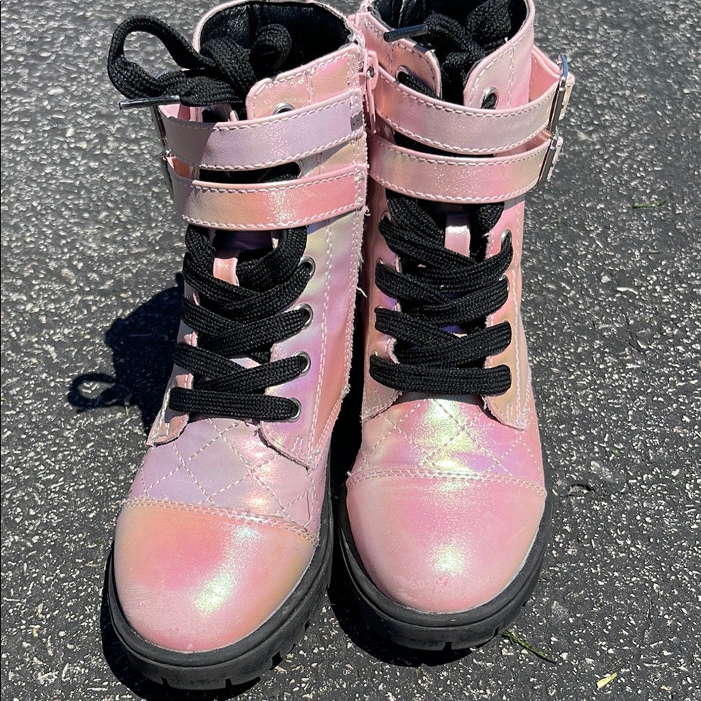 XOXO Pink and Black Holographic Girls Boots, Size 13, worn maybe 1x